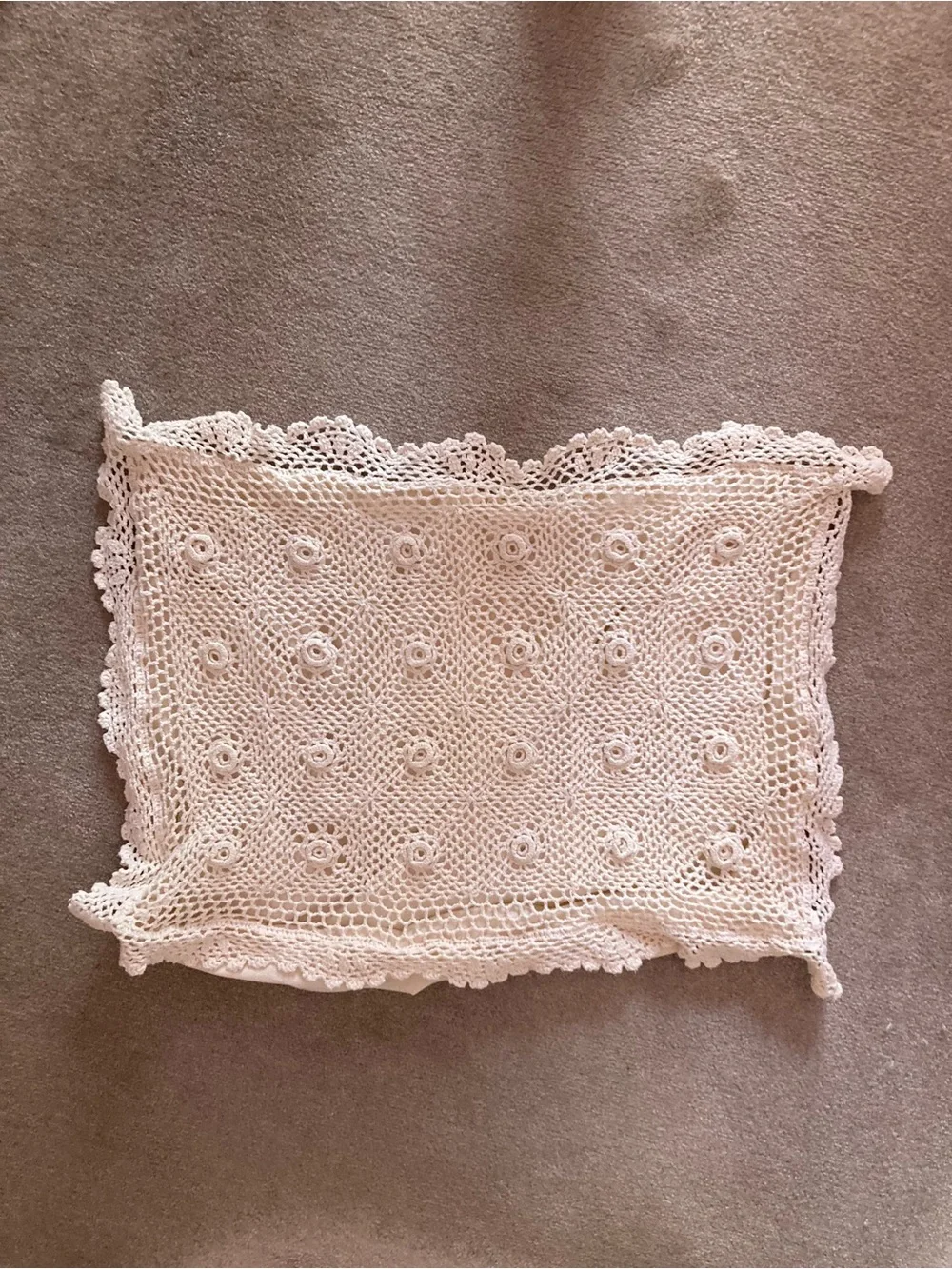 Handmade Crochet Accent Pillow - Cream